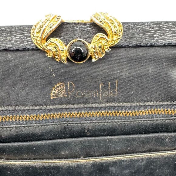 Vintage 50s-60s Rosenfeld Black‎ Leather Evening Clasp Bag - Picture 4 of 9